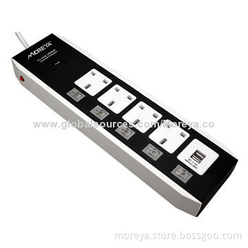 Extension Socket for AU, EU, UK,US Usage 4 Socket Outlets + 2 USB Ports, Sure & Overload Protection
